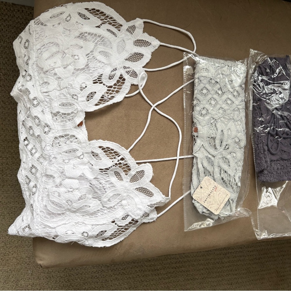 Free People New Bralettes Size M White, Gray, Plum, Mauve and Tan